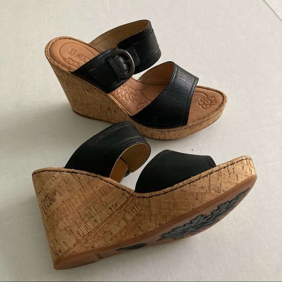 Born Shoes - Like New Born Zee Wedge Black Cork Sandals 9